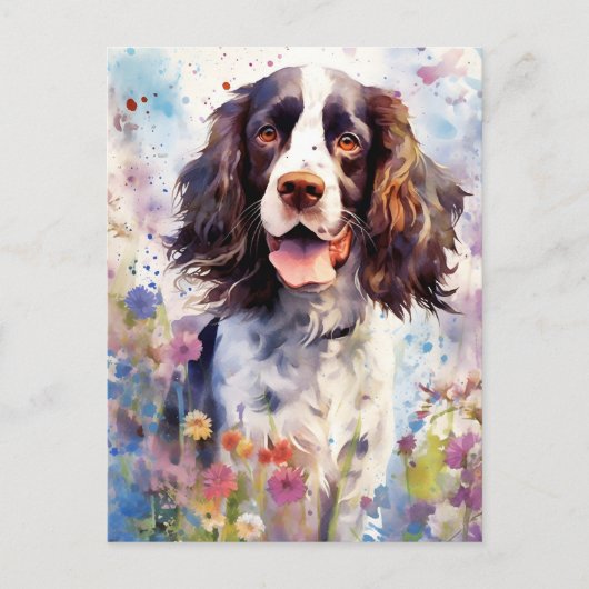 Engelse Springer Spaniel kleurrijke waterverf artw Briefkaart (Voorkant)