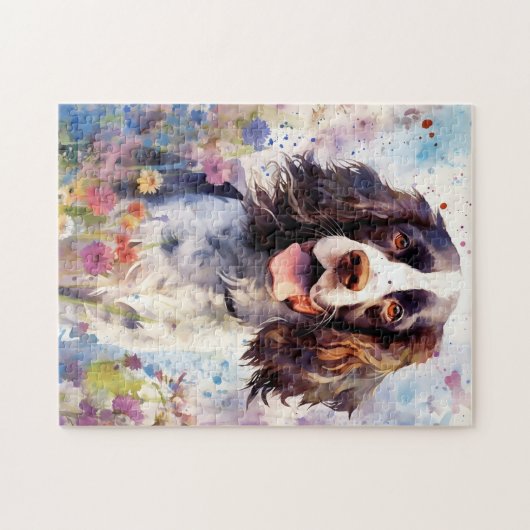 Engelse Springer Spaniel kleurrijke waterverf artw Legpuzzel (Horizontaal)