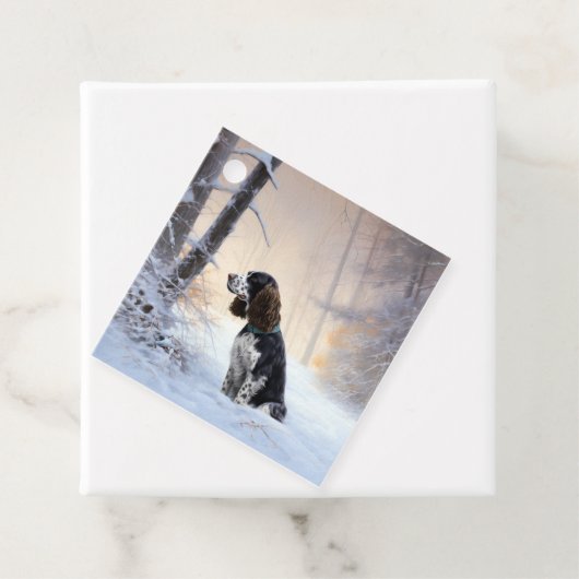 Engelse Springer Spaniel Laat het sneeuwen Kerstmi Bedankjes Labels (In situ)