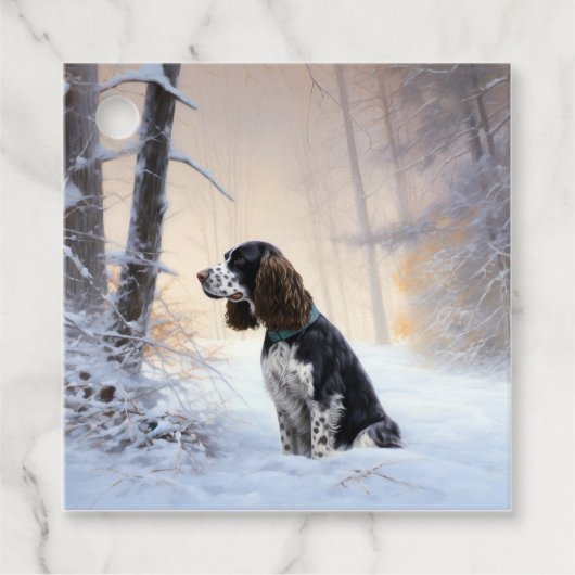 Engelse Springer Spaniel Laat het sneeuwen Kerstmi Bedankjes Labels (Voorkant)