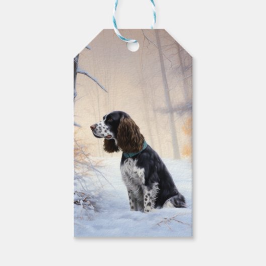 Engelse Springer Spaniel Laat het sneeuwen Kerstmi Cadeaulabel (Voorkant)