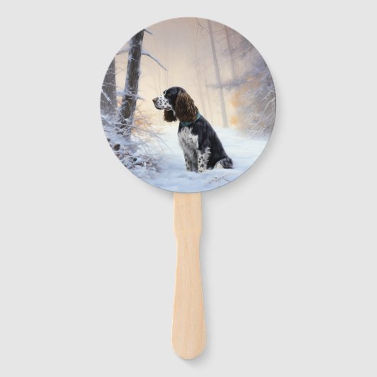 Engelse Springer Spaniel Laat het sneeuwen Kerstmi Handwaaier (Achterkant)