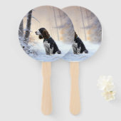 Engelse Springer Spaniel Laat het sneeuwen Kerstmi Handwaaier (Voorkant en achterkant)