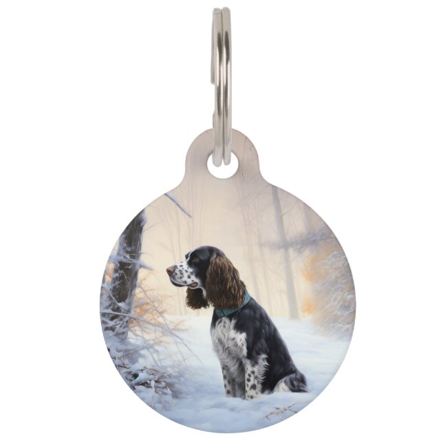Engelse Springer Spaniel Laat het sneeuwen Kerstmi Huisdierpenning (Voorkant)