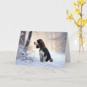 Engelse Springer Spaniel Laat het sneeuwen Kerstmi Kaart (Gele Bloem)