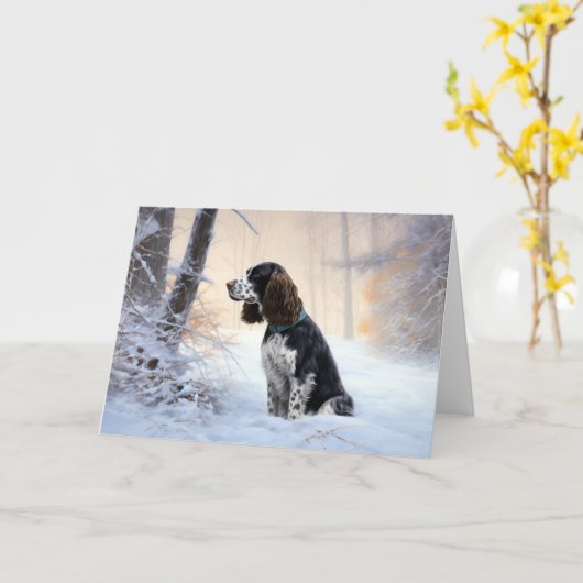 Engelse Springer Spaniel Laat het sneeuwen Kerstmi Kaart (Gele Bloem)