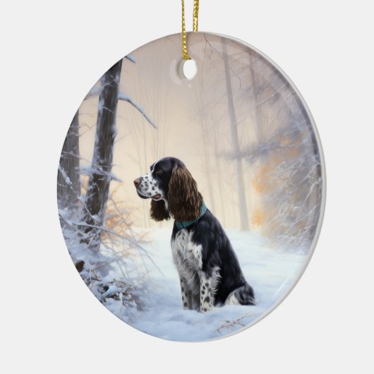 Engelse Springer Spaniel Laat het sneeuwen Kerstmi Keramisch Ornament (Links)