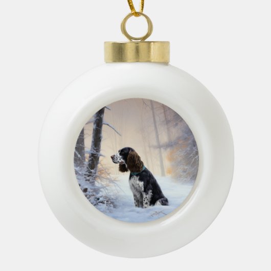 Engelse Springer Spaniel Laat het sneeuwen Kerstmi Keramische Bal Ornament (Voorkant)