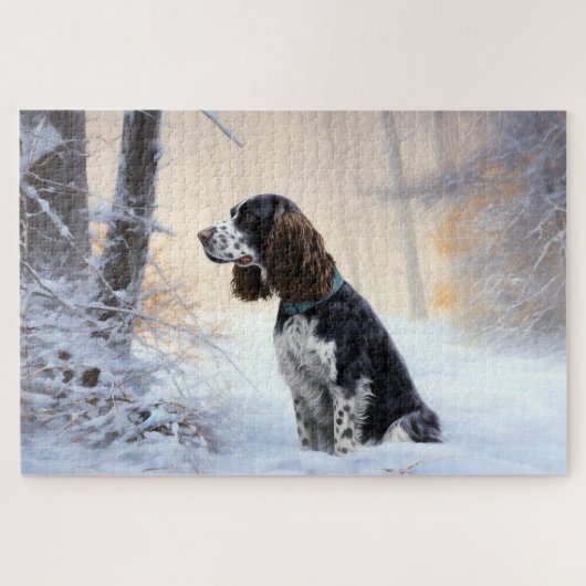 Engelse Springer Spaniel Laat het sneeuwen Kerstmi Legpuzzel (Horizontaal)