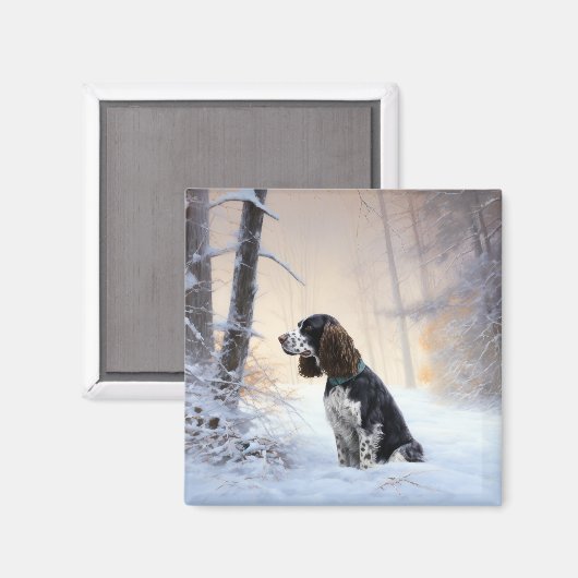 Engelse Springer Spaniel Laat het sneeuwen Kerstmi Magneet (Voorkant / Achterkant)