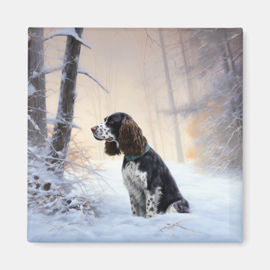 Engelse Springer Spaniel Laat het sneeuwen Kerstmi Magneet (Voorkant)
