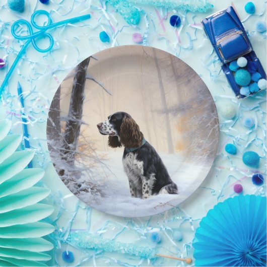 Engelse Springer Spaniel Laat het sneeuwen Kerstmi Papieren Bordje (Feest)