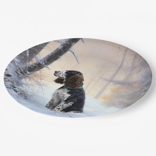 Engelse Springer Spaniel Laat het sneeuwen Kerstmi Papieren Bordje (Gekanteld)