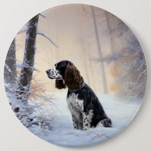 Engelse Springer Spaniel Laat het sneeuwen Kerstmi Ronde Button 6,0 Cm (Voorkant)