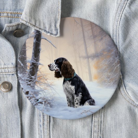 Engelse Springer Spaniel Laat het sneeuwen Kerstmi Ronde Button 6,0 Cm (In situ)