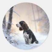 Engelse Springer Spaniel Laat het Sneeuwen Kerstmi Ronde Sticker (Voorkant)