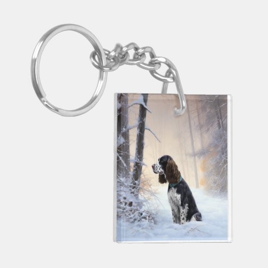 Engelse Springer Spaniel Laat het sneeuwen Kerstmi Sleutelhanger (Voorkant Links)