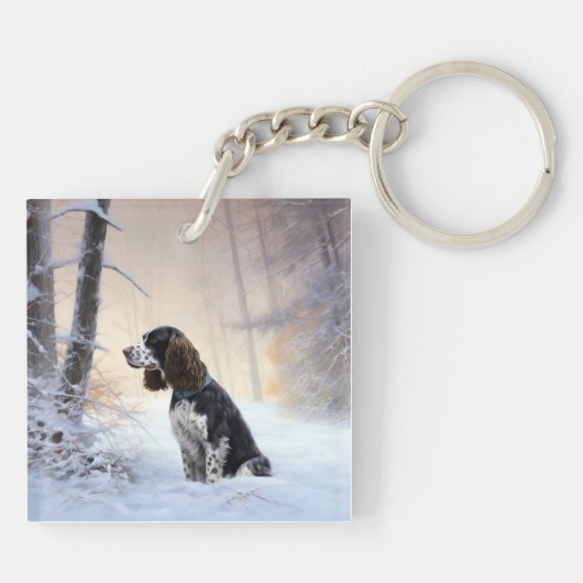 Engelse Springer Spaniel Laat het sneeuwen Kerstmi Sleutelhanger (Achterkant)