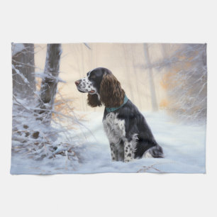 Engelse Springer Spaniel Laat het sneeuwen Kerstmi Theedoek