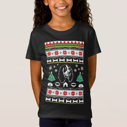 Engelse Springer Spaniel Lovers Ugly Xmas Sweater T-shirt (Voorkant)