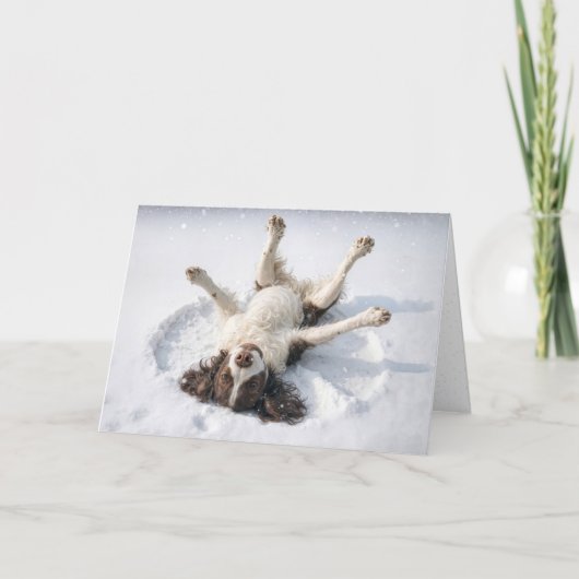 Engelse Springer Spaniel maakt een sneeuwengel Feestdagen Kaart (Voorkant)