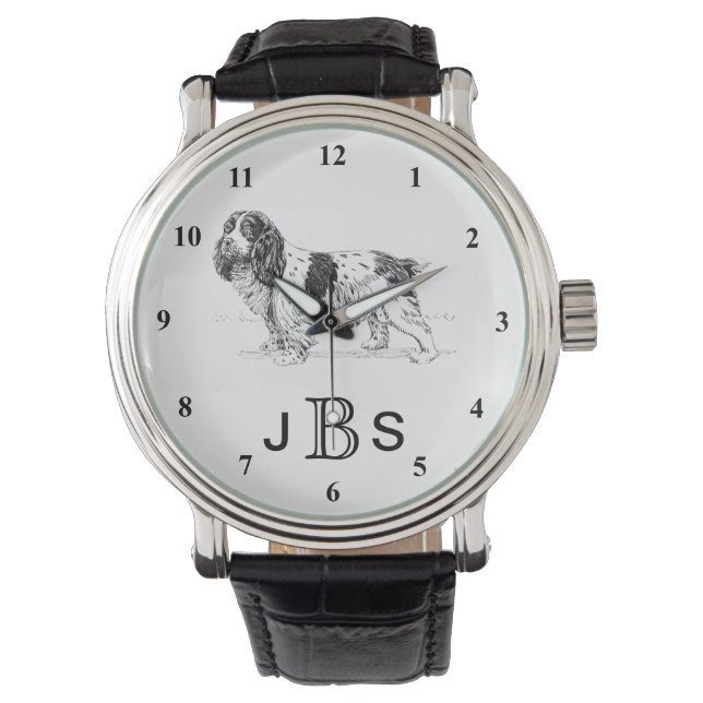 Engelse Springer Spaniel | mannelijk monogram Horloge (Voorkant)