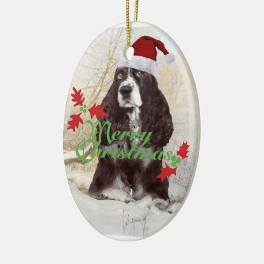 Engelse Springer Spaniel Merry Kerstmis Keramisch Ornament (Links)