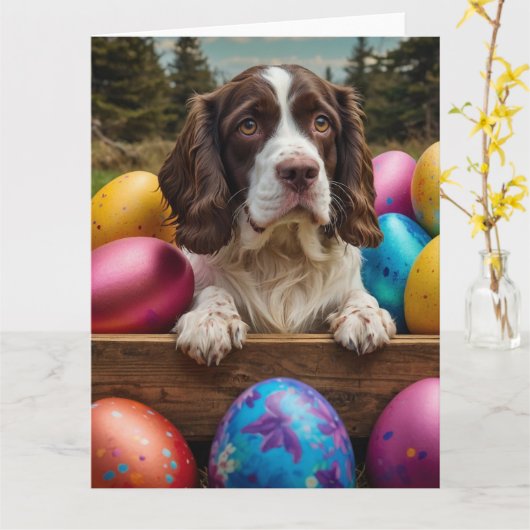 Engelse Springer Spaniel Paaseieren  Kaart (Gele Bloem)