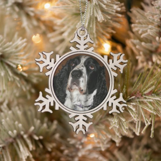 Engelse Springer Spaniel Pet Foto Tin Sneeuwvlok Ornament (Boom)