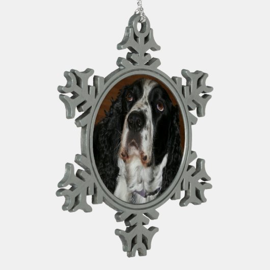 Engelse Springer Spaniel Pet Foto Tin Sneeuwvlok Ornament (Links)