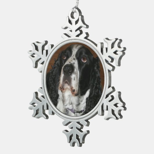 Engelse Springer Spaniel Pet Foto Tin Sneeuwvlok Ornament (Rechts)