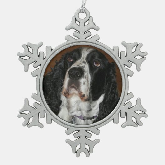 Engelse Springer Spaniel Pet Foto Tin Sneeuwvlok Ornament (Voorkant)