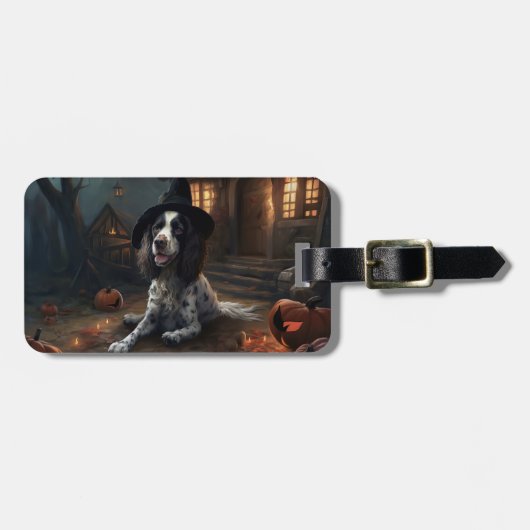 Engelse Springer Spaniel Pompoenen Halloween Griez Bagagelabel (Voorkant horizontaal)