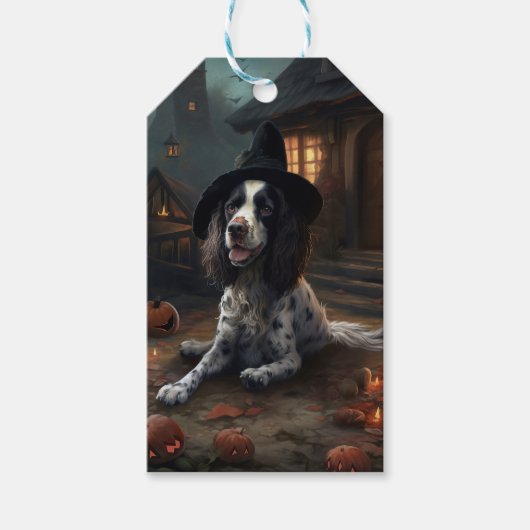 Engelse Springer Spaniel Pompoenen Halloween Griez Cadeaulabel (Voorkant)