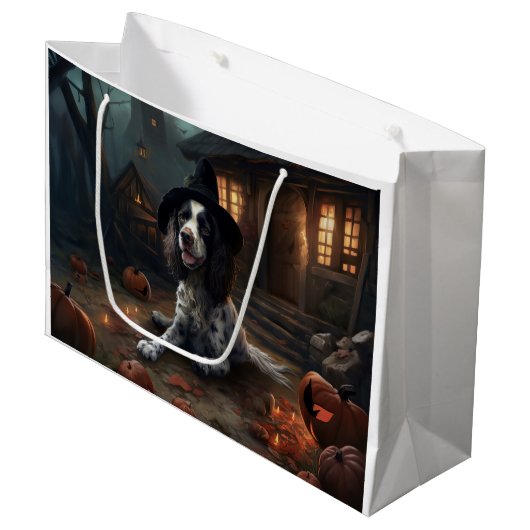 Engelse Springer Spaniel Pompoenen Halloween Griez Groot Cadeauzakje (Voorkant Gekanteld)