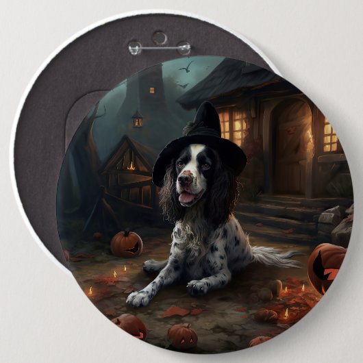 Engelse Springer Spaniel Pompoenen Halloween Griez Ronde Button 6,0 Cm (Voorkant /achterkant)