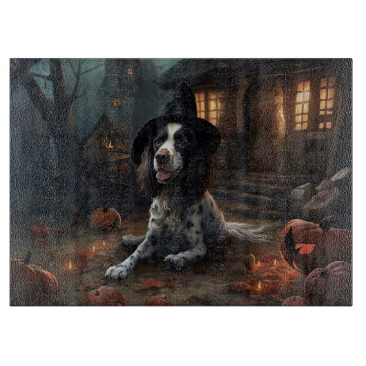 Engelse Springer Spaniel Pompoenen Halloween Griez Snijplank (Voorkant)
