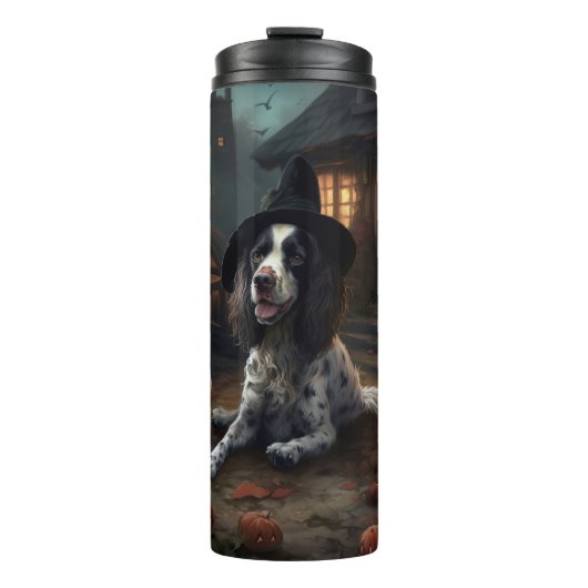 Engelse Springer Spaniel Pompoenen Halloween Griez Thermosbeker (Voorkant)