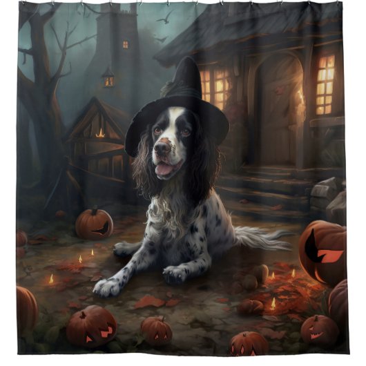 Engelse Springer Spaniel Pompoenen Halloween Scary Douchegordijn (Voorkant)