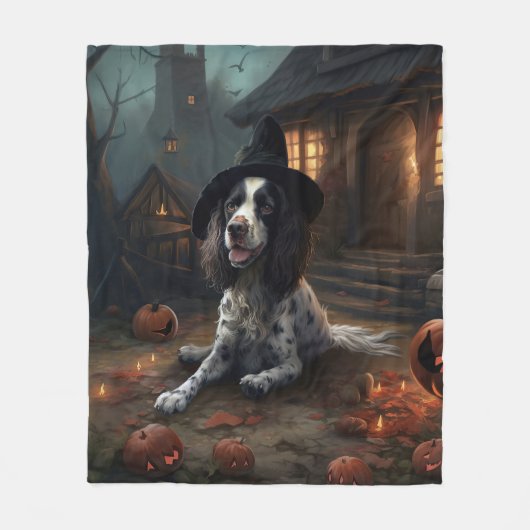 Engelse Springer Spaniel Pompoenen Halloween Scary Fleece Deken (Voorkant)