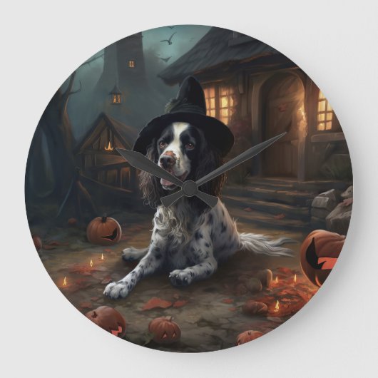 Engelse Springer Spaniel Pompoenen Halloween Scary Grote Klok (Voorkant)