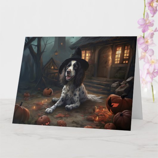 Engelse Springer Spaniel Pompoenen Halloween Scary Kaart (Orchidee)