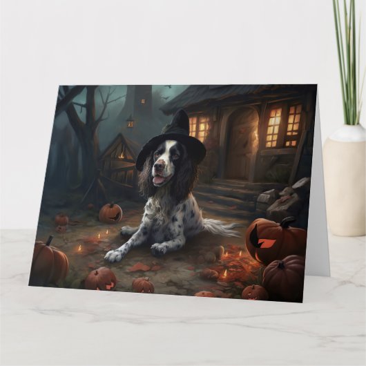Engelse Springer Spaniel Pompoenen Halloween Scary Kaart (Voorkant)