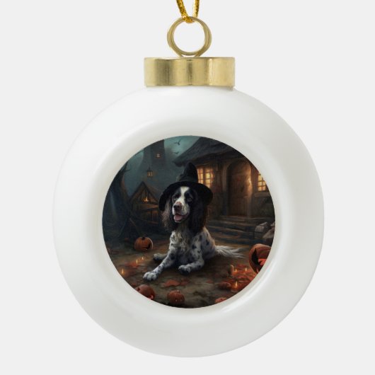 Engelse Springer Spaniel Pompoenen Halloween Scary Keramische Bal Ornament (Voorkant)