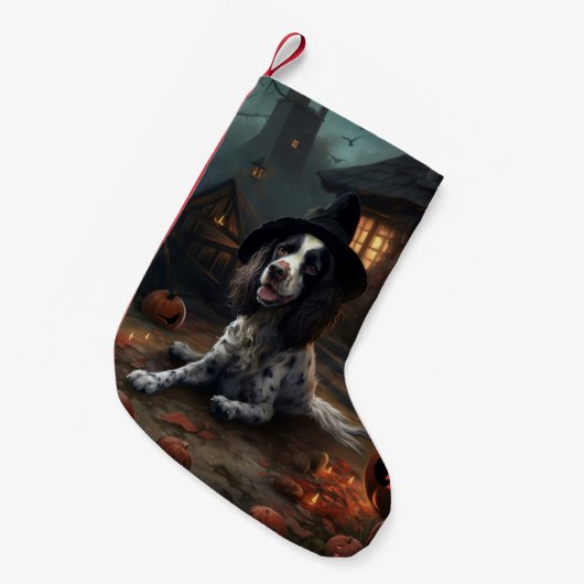 Engelse Springer Spaniel Pompoenen Halloween Scary Kleine Kerstsok (Voorkant (Hangend))