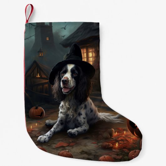 Engelse Springer Spaniel Pompoenen Halloween Scary Kleine Kerstsok (Voorkant)