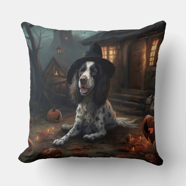 Engelse Springer Spaniel Pompoenen Halloween Scary Kussen (Voorkant)