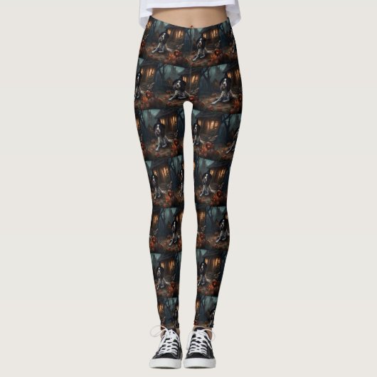Engelse Springer Spaniel Pompoenen Halloween Scary Leggings (Voorkant)