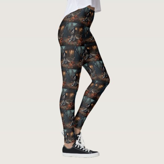 Engelse Springer Spaniel Pompoenen Halloween Scary Leggings (Rechts)