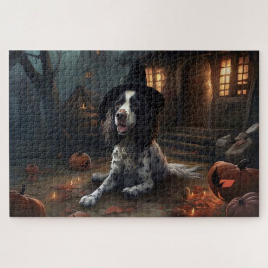 Engelse Springer Spaniel Pompoenen Halloween Scary Legpuzzel (Horizontaal)